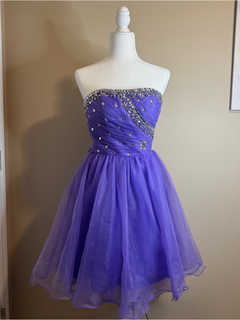 Strapless Purple Tulle Vintage Prom Dress with Rhinestone Bodice